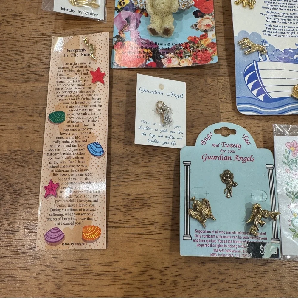 Vintage Lot of Guardian Angel Pins Good Luck Christian Prayer Pinback New